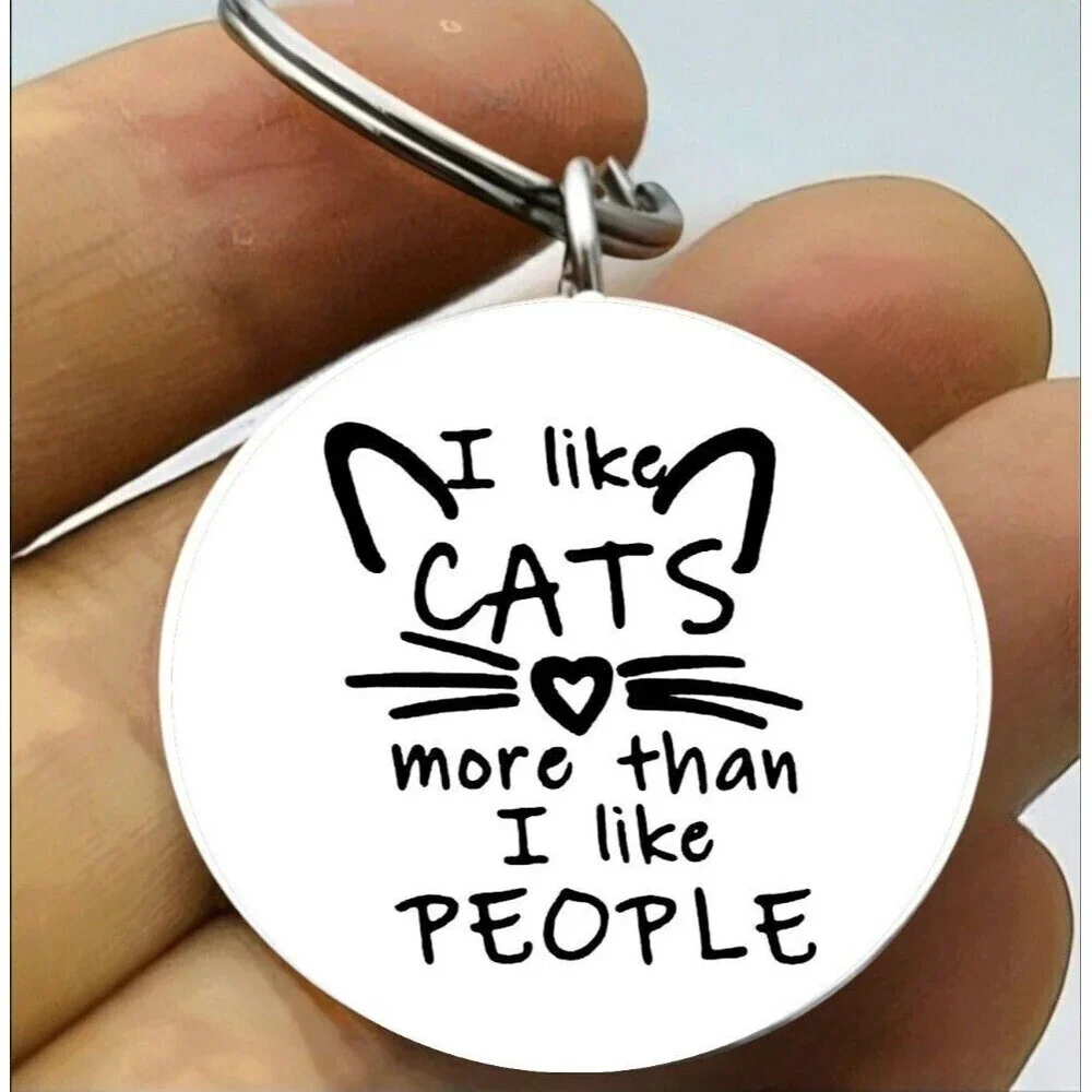 I Love Cats More Than People Hot Funny Stainless Steel Keychain Pet Animal